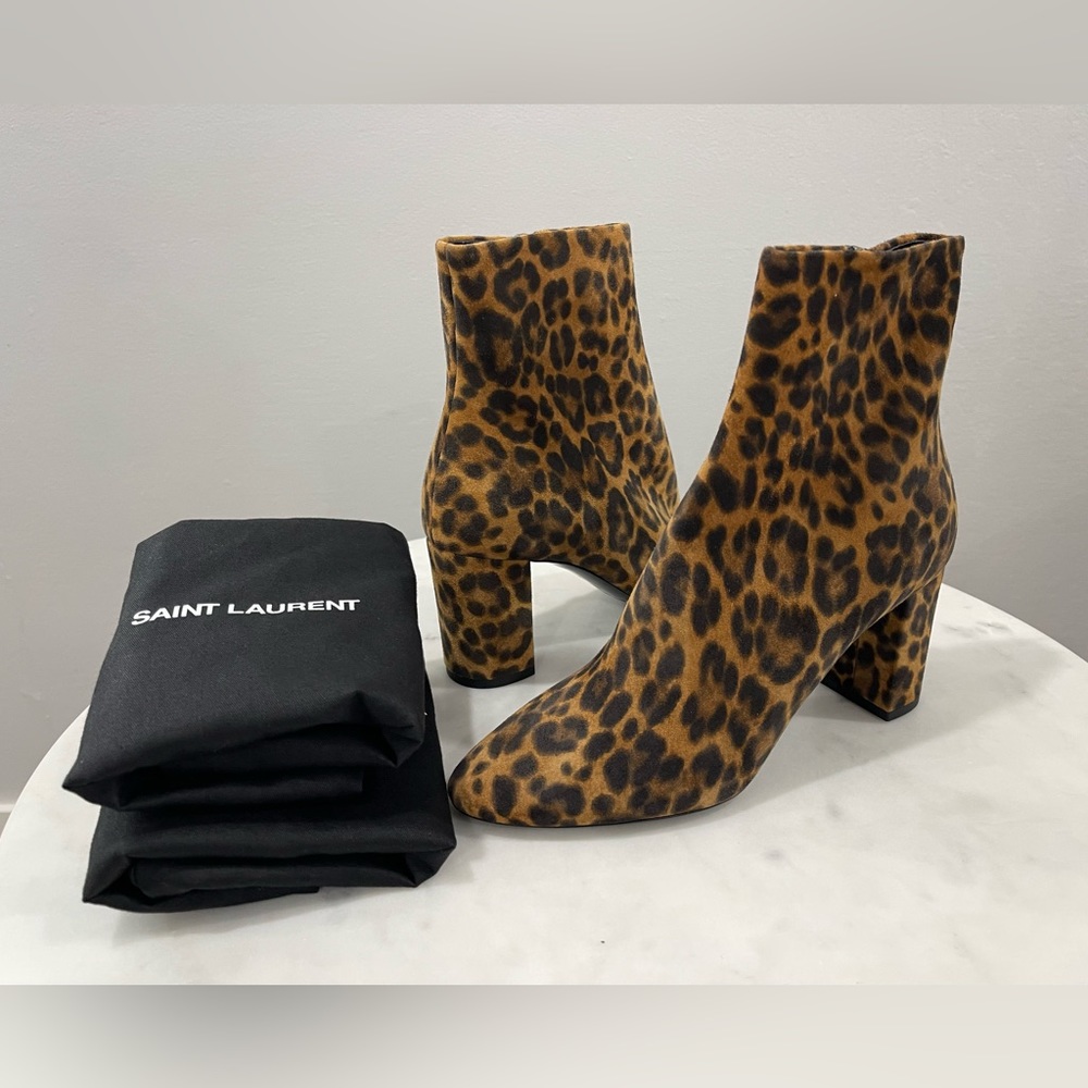 Saint Laurent YSL Leopard Print Suede Lou 75 Zip Bootie Sz 36 EU (5.5-6 US)